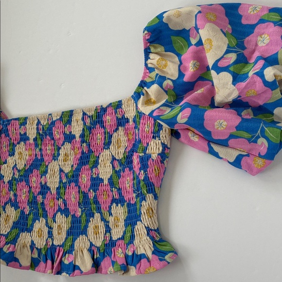 Altar'd State Multicolor Floral Puff Sleeve Smocked Crop Top Medium - Picture 13 of 13